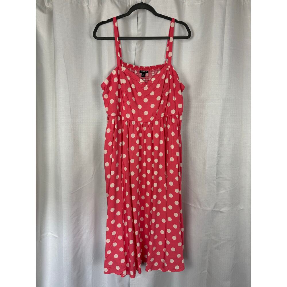 Torrid Midi Challis Sweetheart Dress Pink Polka Dot Size 1 - Picture 4 of 11
